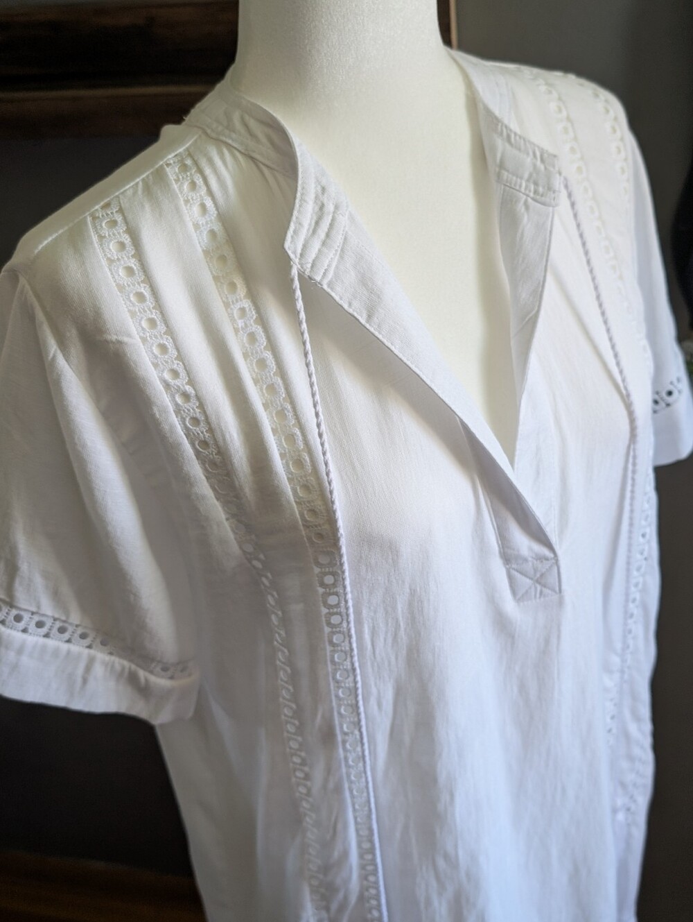 White Lace Trim Swim Cover Up Dress Small 4-6 Boho Vacation Beach - Picture 2 of 5